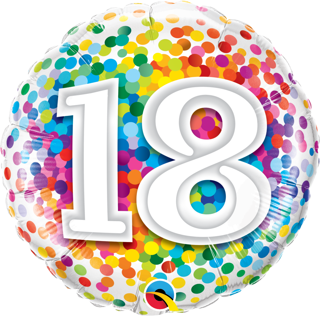 FOIL BALLOON 45CM - 18TH BIRTHDAY RAINBOW CONFETTI