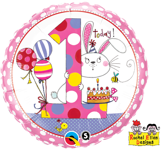 FOIL BALLOON 45CM - 1ST BIRTHDAY BUNNY POLKA