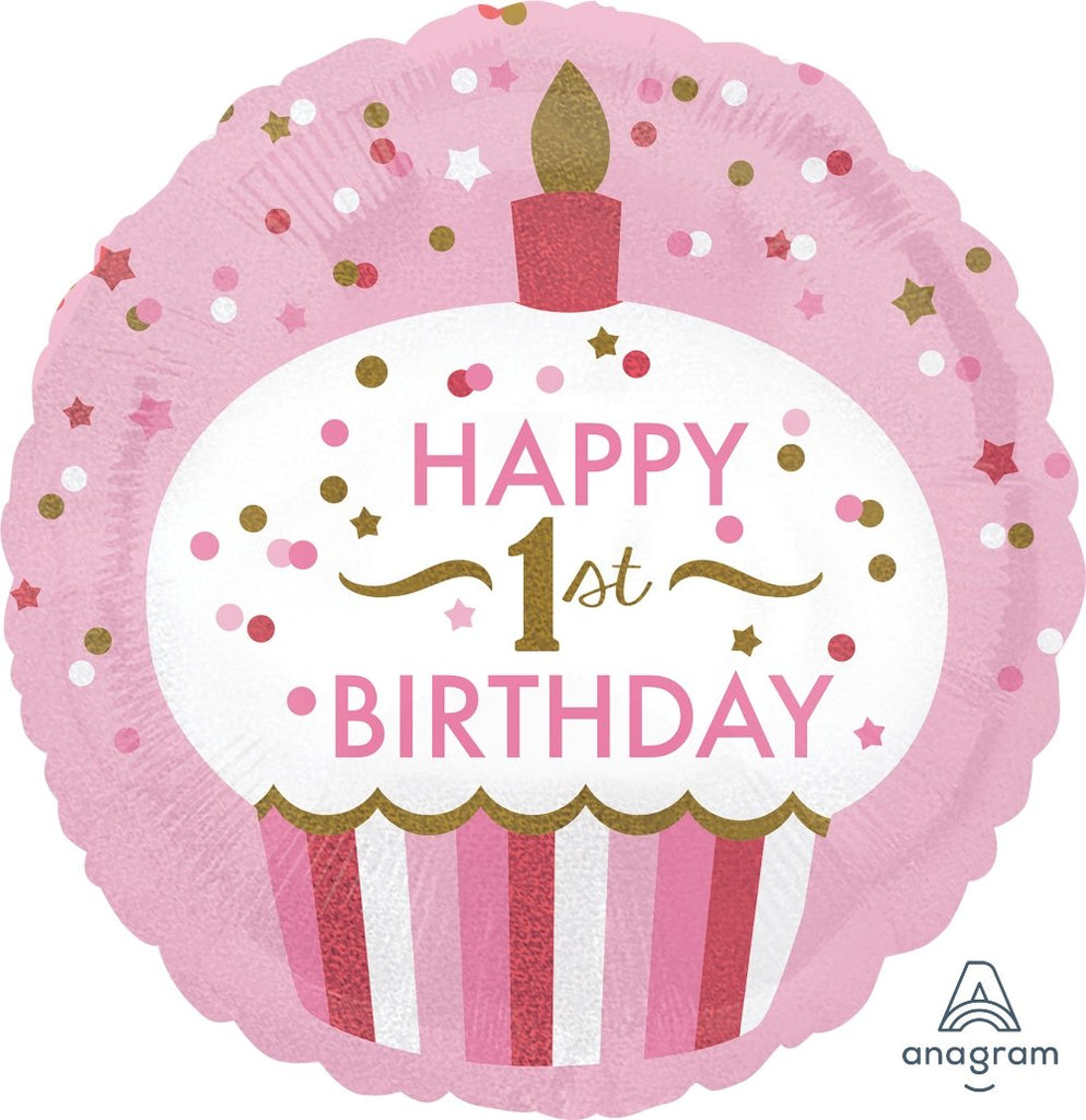 FOIL BALLOON 45CM - 1ST BIRTHDAY CUPCAKE GIRL