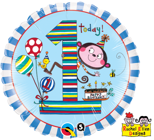 FOIL BALLOON 45CM - 1ST BIRTHDAY MONKEY STRIPES