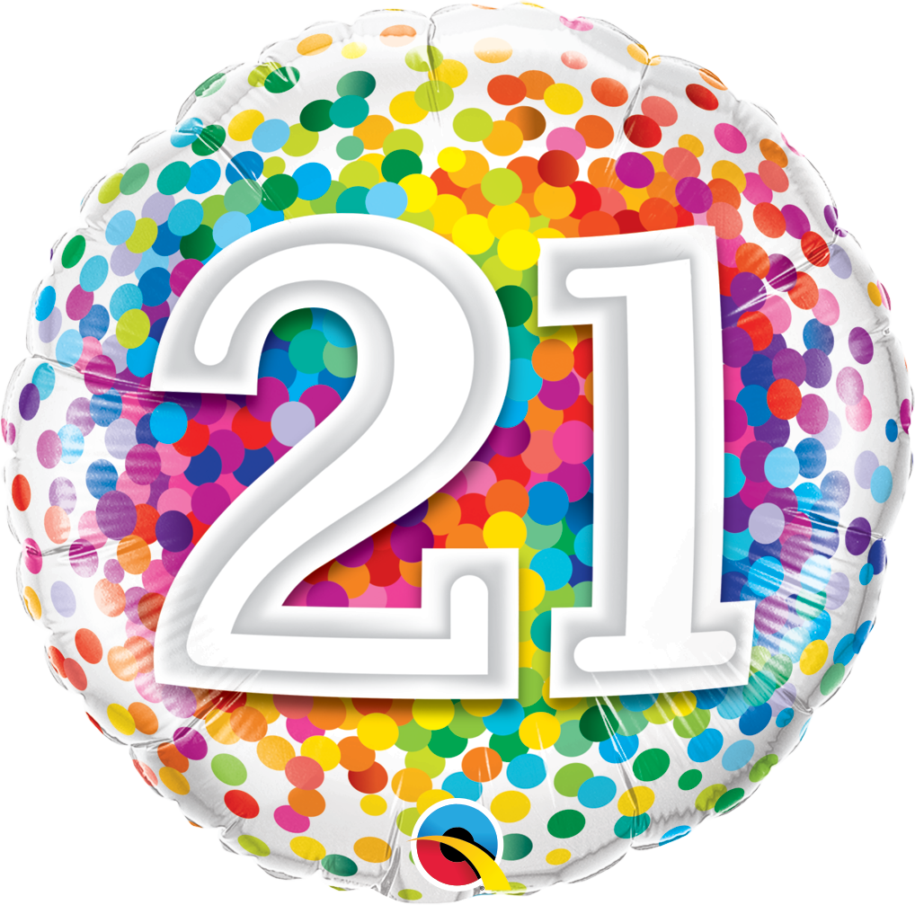 FOIL BALLOON 45CM - 21ST BIRTHDAY RAINBOW CONFETTI