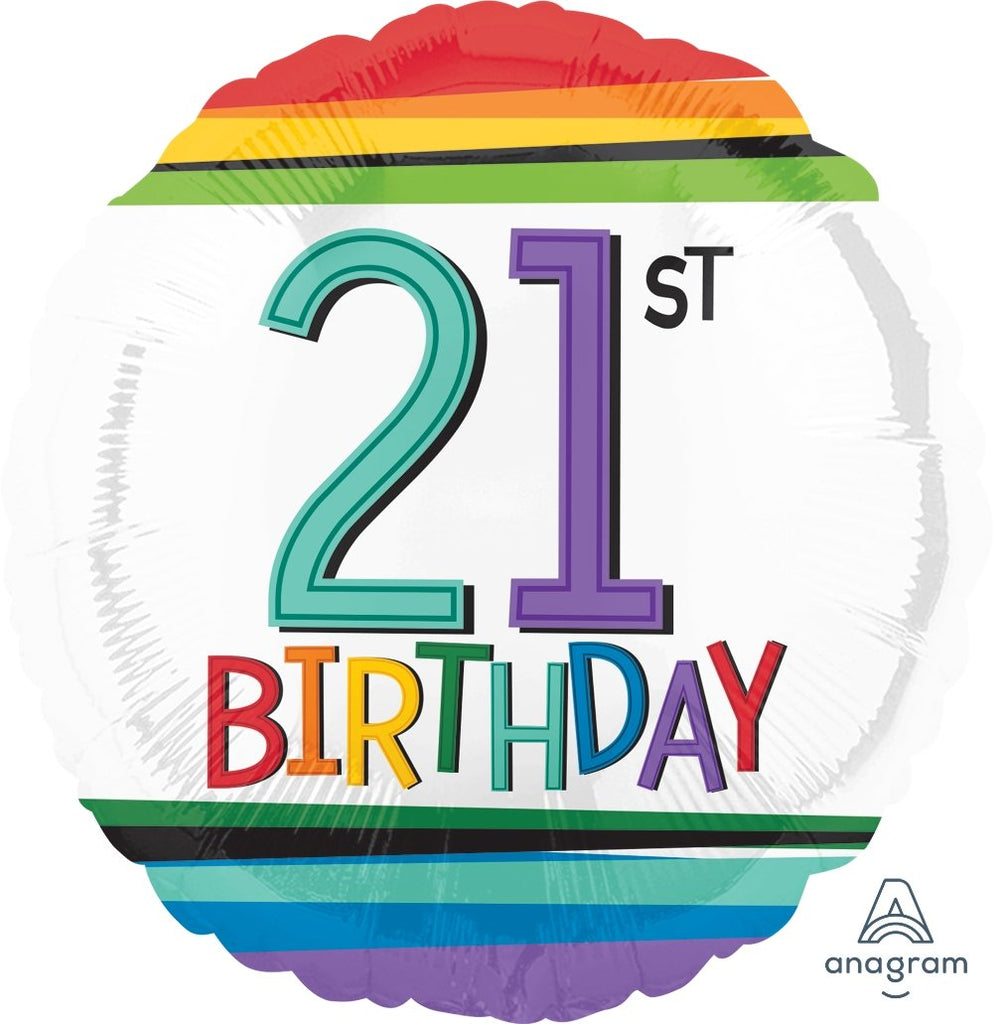FOIL BALLOON 45CM - 21ST RAINBOW BIRTHDAY