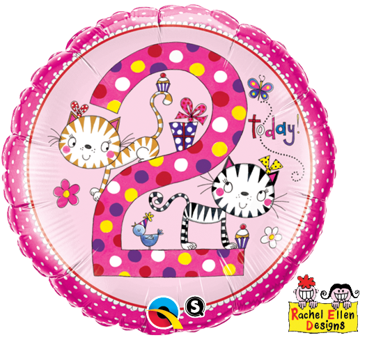 FOIL BALLOON 45CM - 2ND BIRTHDAY KITTENS POLKA