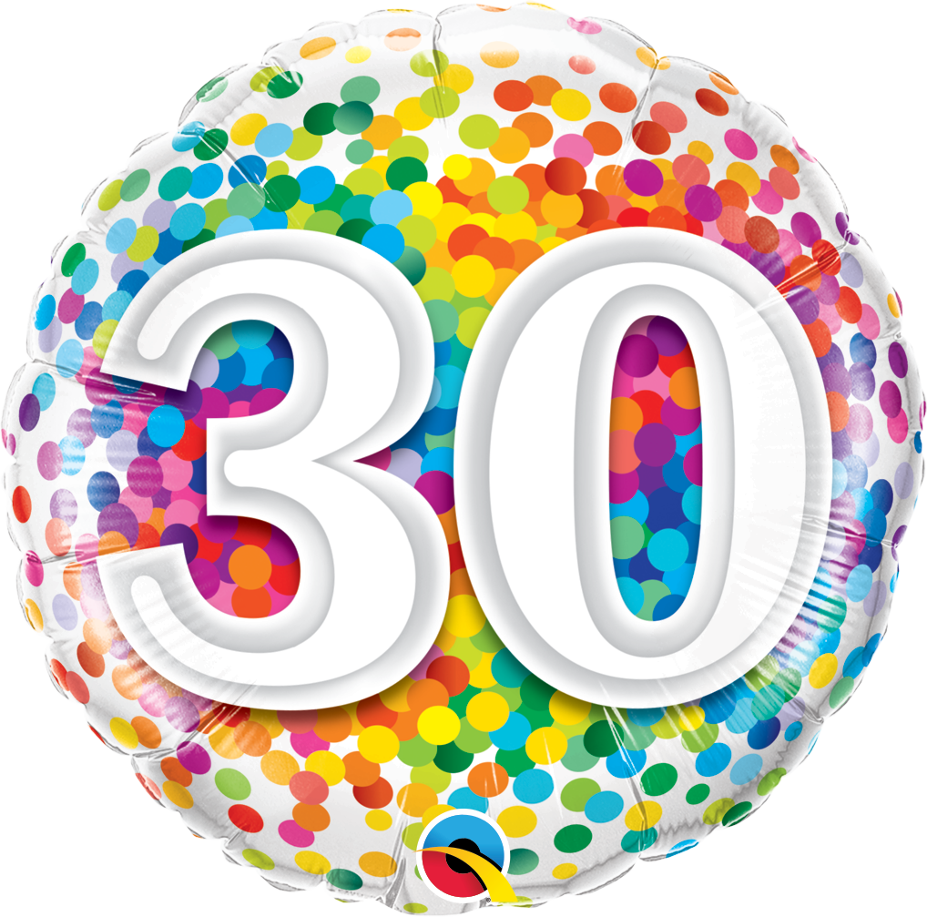 FOIL BALLOON 45CM - 30TH BIRTHDAY RAINBOW CONFETTI