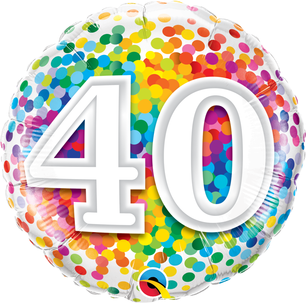 FOIL BALLOON 45CM - 40TH BIRTHDAY RAINBOW CONFETTI