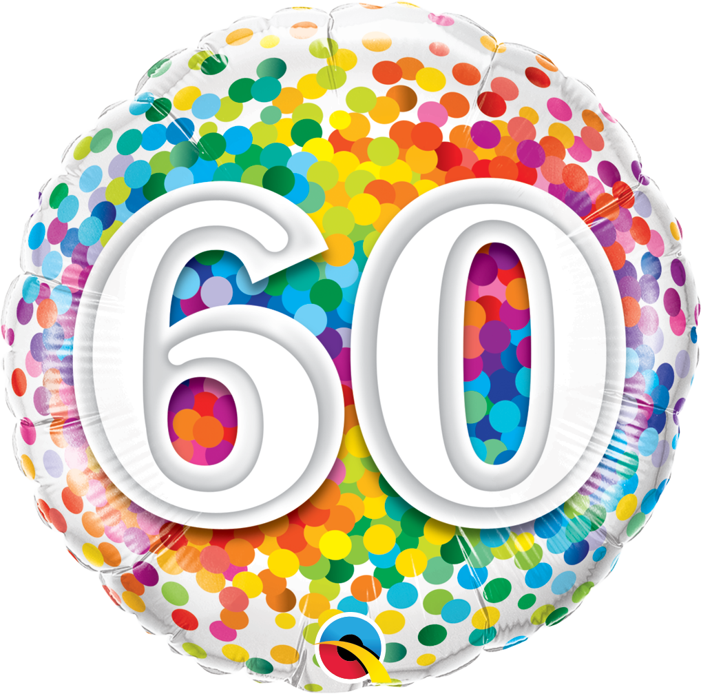 FOIL BALLOON 45CM - 60TH BIRTHDAY RAINBOW CONFETTI