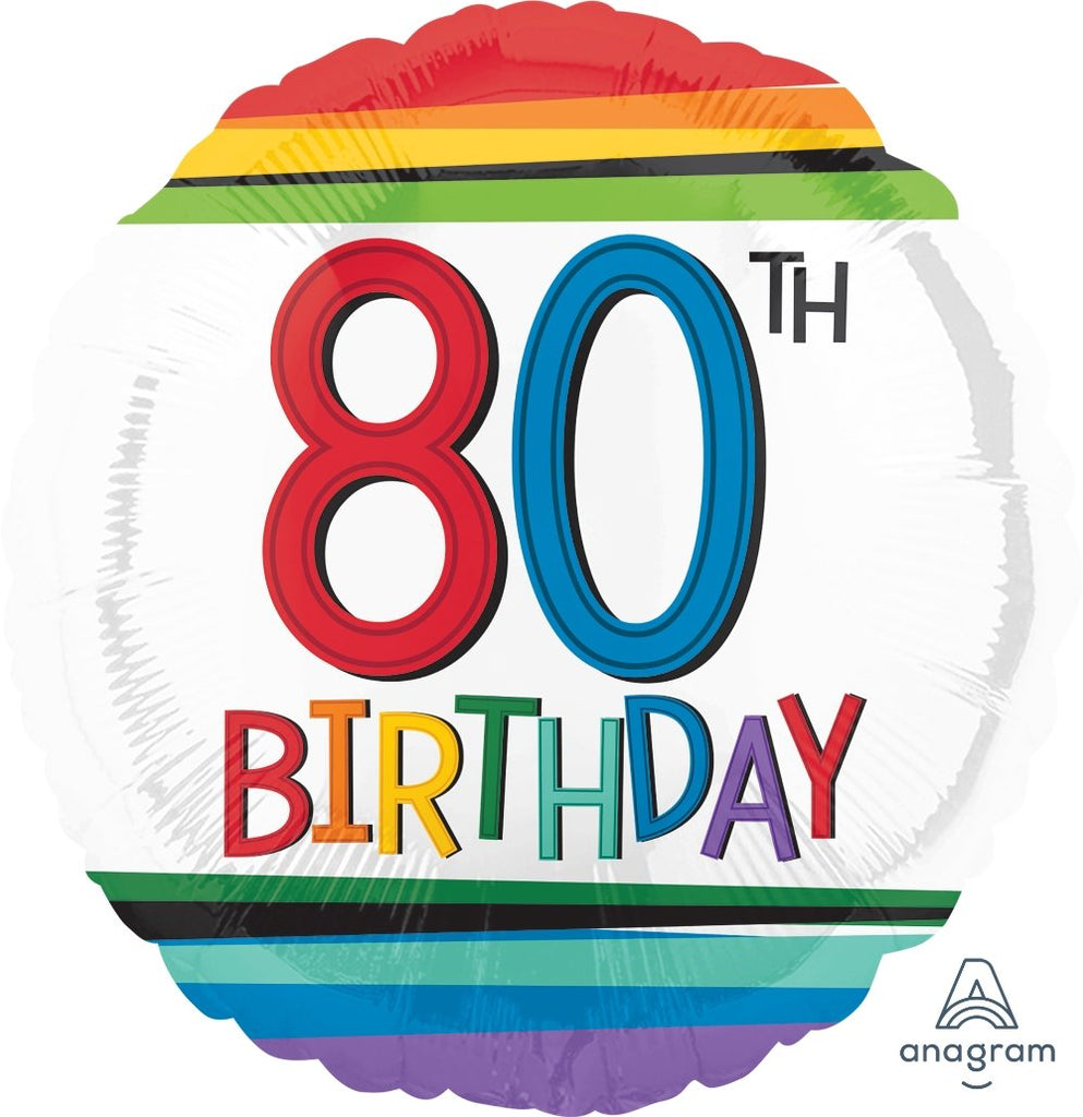 FOIL BALLOON 45CM - 80TH BIRTHDAY RAINBOW