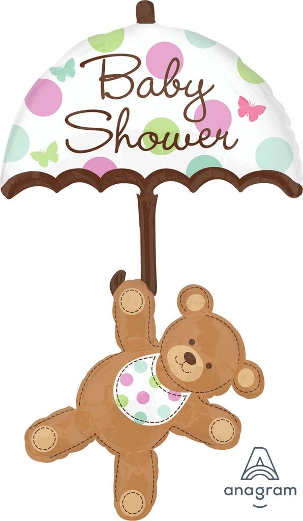 FOIL BALLOON 45CM - BABY SHOWER UMBRELLA & BEAR 124X61CM