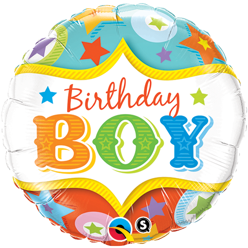 FOIL BALLOON 45CM - BIRTHDAY BOY CIRCUS STARS