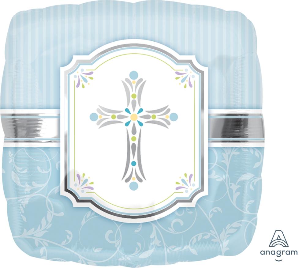 FOIL BALLOON 45CM - SQAURE FOIL BLUE CROSS BAPTISM