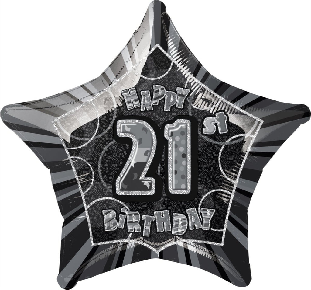 FOIL BALLOON 50CM - 21ST BIRTHDAY GLITZ BLACK