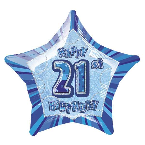 FOIL BALLOON 50CM - 21ST BIRTHDAY GLITZ BLUE