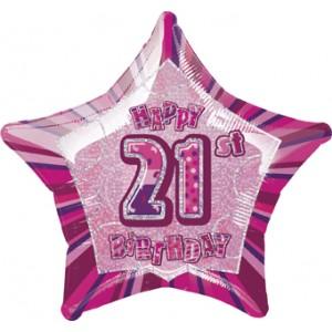 FOIL BALLOON 50CM - 21ST BIRTHDAY GLITZ PINK