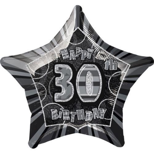 FOIL BALLOON 50CM - 30TH BIRTHDAY GLITZ BLACK