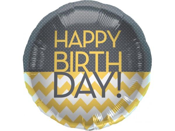 FOIL BALLOON HAPPY BIRTHDAY 45CM - BIRTHDAY CHEVRON DOTS
