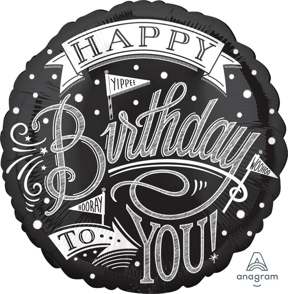 FOIL BALLOON HAPPY BIRTHDAY 45CM - HOORAY BIRTHDY CHALKBOARD