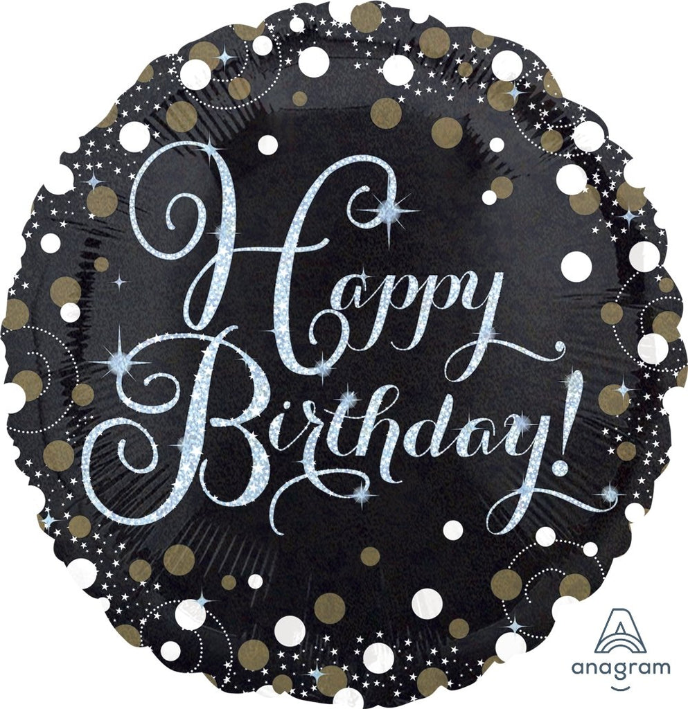 FOIL BALLOON HAPPY BIRTHDAY 45CM - SPARKLING HAPPY BIRTHDAY BLACK