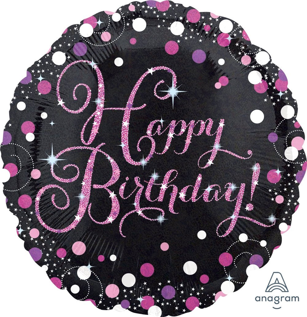 FOIL BALLOON HAPPY BIRTHDAY 45CM - SPARKLING HAPPY BIRTHDAY PINK