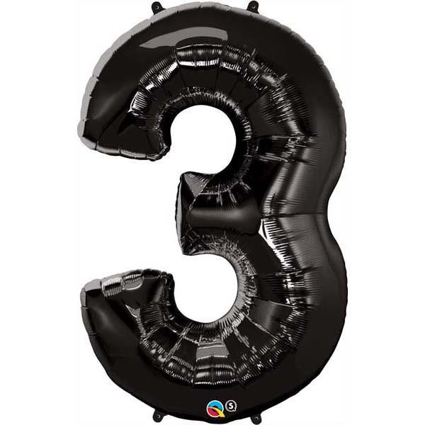 FOIL BALLOON MEGALOON 86CM -BLACK NUMBER 3