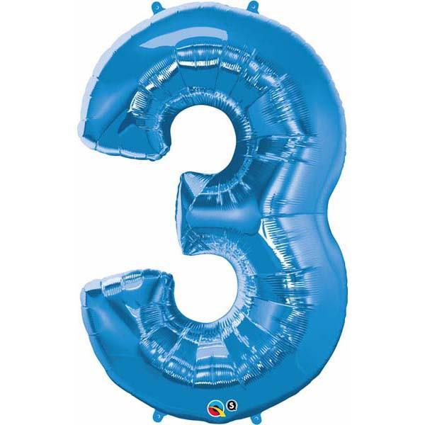 FOIL BALLOON MEGALOON 86CM -BLUE NUMBER 3