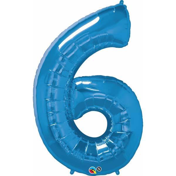 FOIL BALLOON MEGALOON 86CM -BLUE NUMBER 6