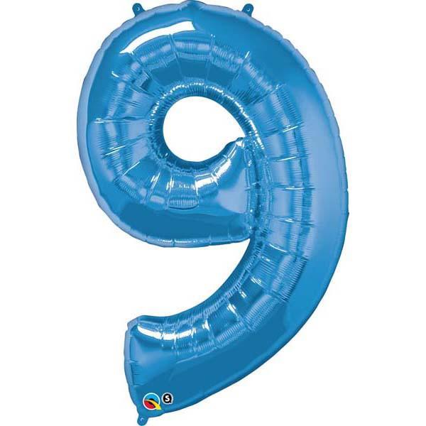 FOIL BALLOON MEGALOON 86CM -BLUE NUMBER 9