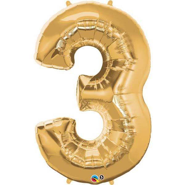 FOIL BALLOON MEGALOON 86CM -GOLD NUMBER 3