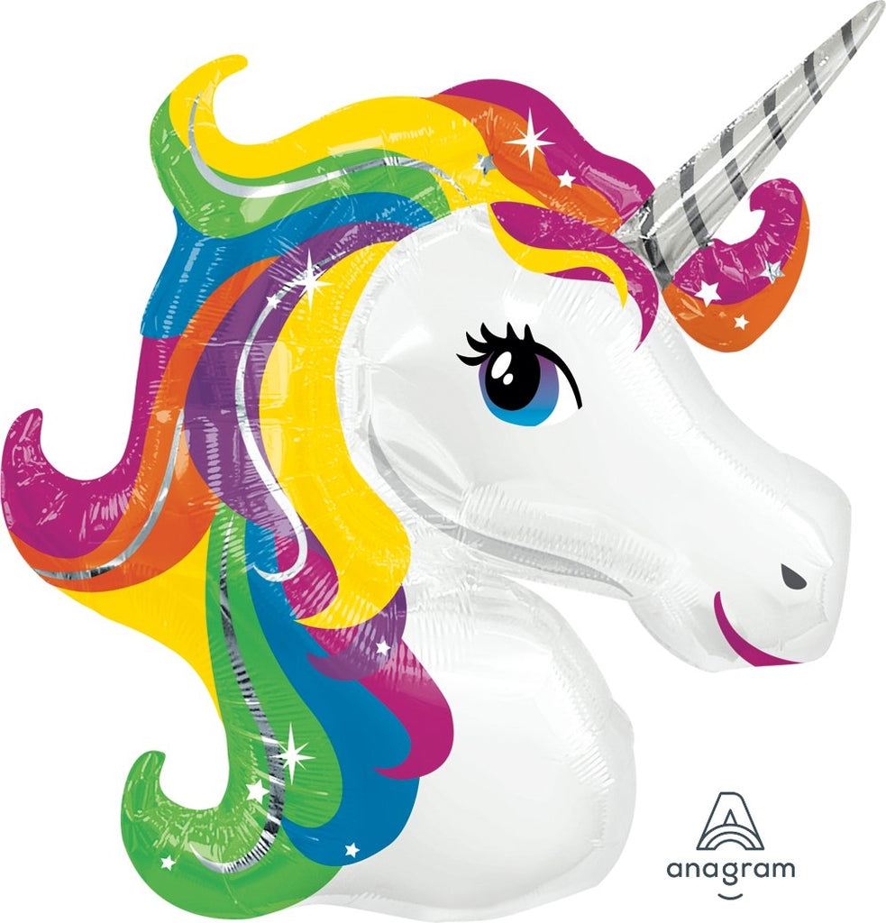 FOIL SUPERSHAPE BALLOON - UNICORN HEAD RAINBOW 83X73CM