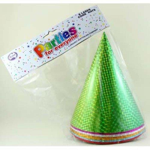 PARTY CONE HATS LASER 6PCS