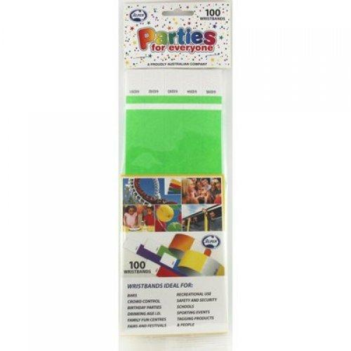 WRISTBANDS TYVEK LIME GREEN PK100