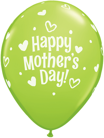 PRINTED LATEX BALLOON 28CM - MOTHERS DAY HEARTS & DOTS LIME GREEN